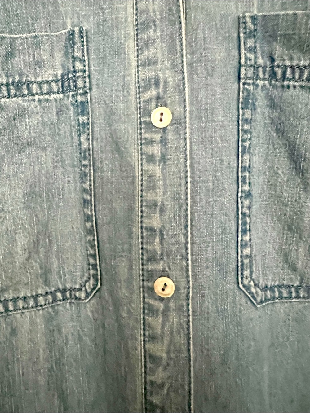 Eileen Fisher Light Wash Chambray Button Down Shirt, Size Small - Picture 4 of 12
